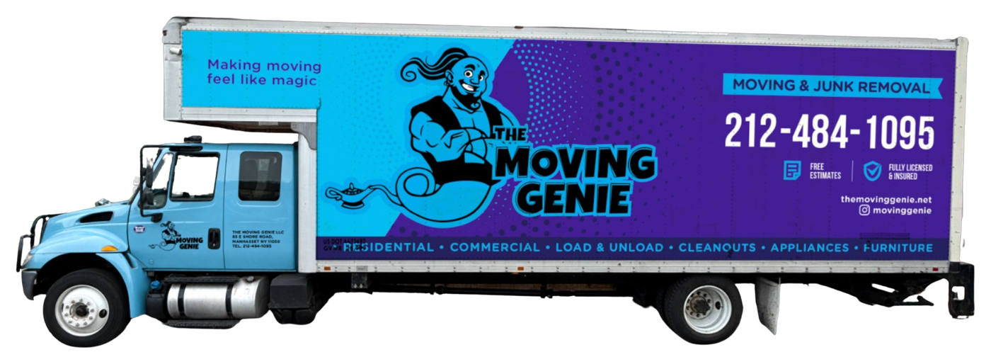 The Moving Genie box truck — Moving & Junk Removal, fully licensed and insured, serving Queens and NYC